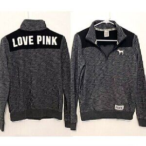 PINK VS VICTORIA'S SECRET Perfect Quarter 1/4 Zip Black White Colorblock Logo XS